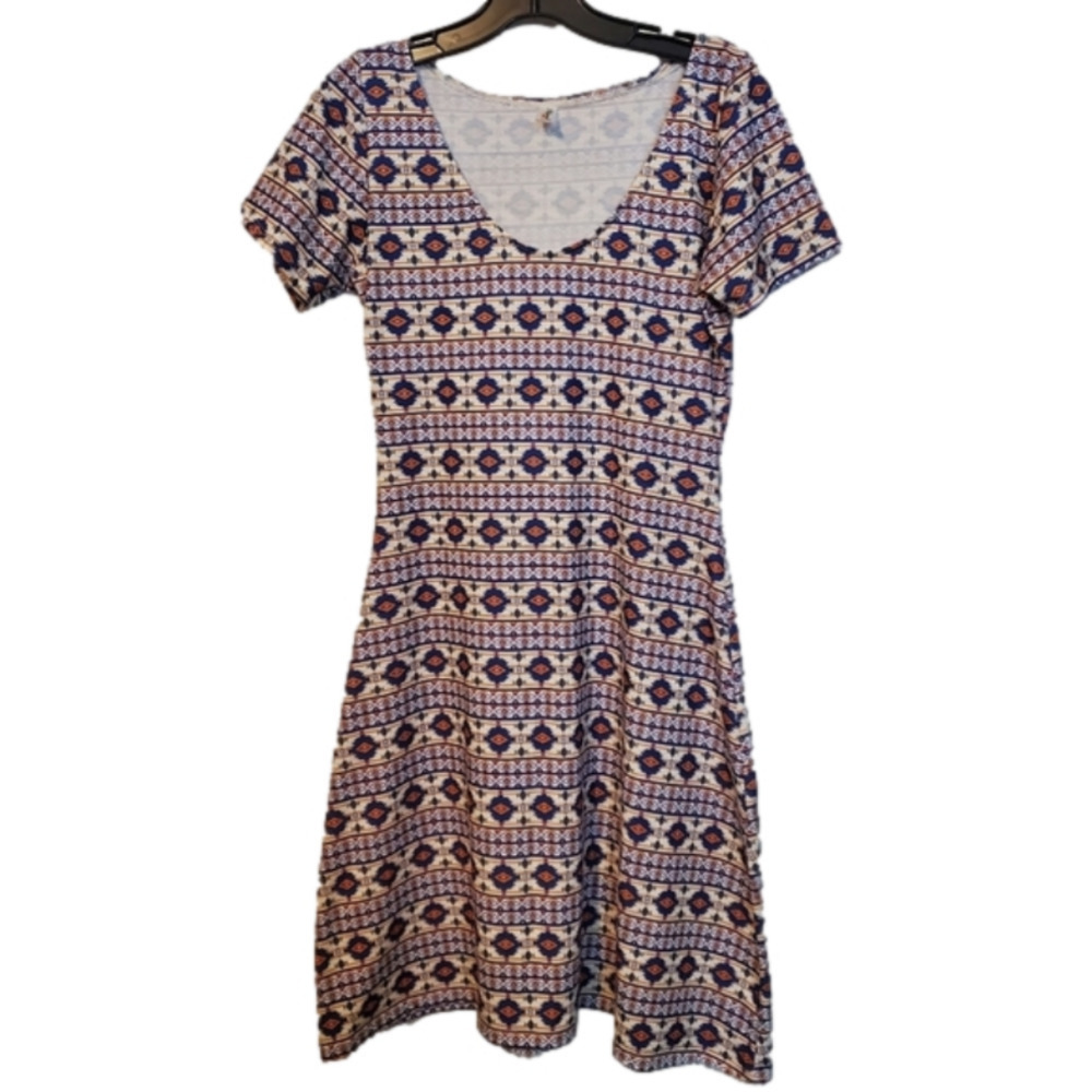 Papaya|large|geometric design|streachy cotton LYCRA dress|Aztec design|midi
